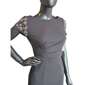 Stretch Crepe Black Fitted Sheath Jewel Cap Sleeve - Adrianna Papell